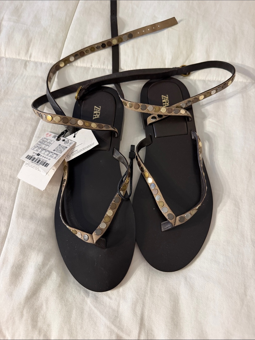 Zara Black Sandals with Gold and Silver Stud Accents